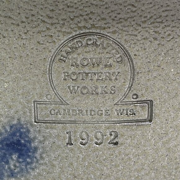 VTG Rowe Pottery Work Heart Gray Blue Mixing Bowl ‘92 Stoneware Cambridge Rustic - Picture 7 of 12